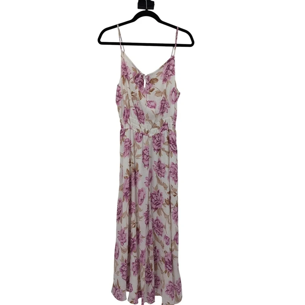 Cottagecore Milkmaid Boho Abercrombie & Fitch Floral Purple Cream L Maxi Dress